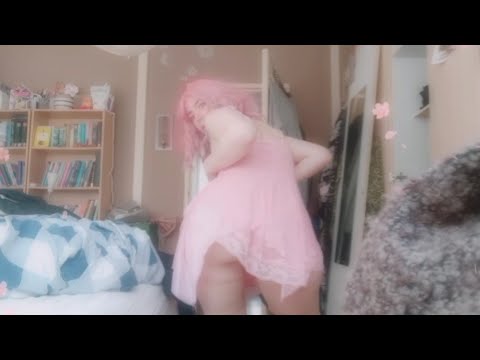 ASMR scratching in pink fairy dress with bouncing dance movements and cute triggerwords moan sounds