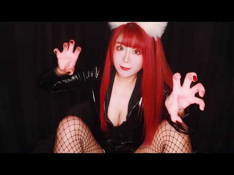 ASMR Cat Girl Got You Leather Suit Latex Suit Scratching & Tapping  【Old Time】