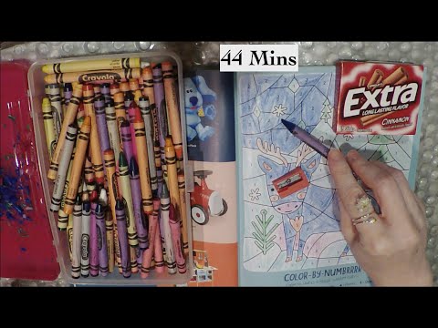 ASMR Gum Chewing Ramble, Coloring with Crayons, 44 Minutes, Whispering, Page Turning