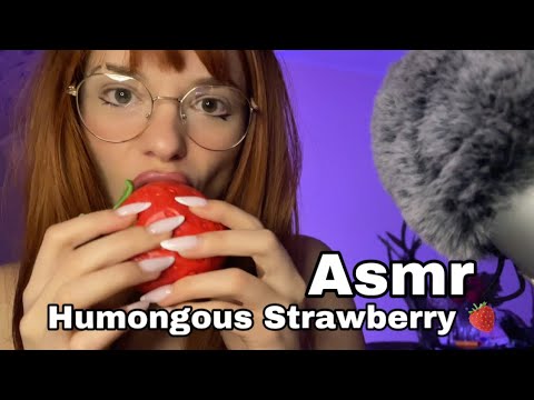 ASMR - Humongous fake strawberry eating sounds ( pretending to eat)