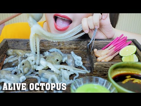 ASMR ALIVE OCTOPUS WITH PRICKLED YOUNG GINGER ROOT (EXOTIC FOOD) SAVAGE EATING SOUNDS | LINH-ASMR