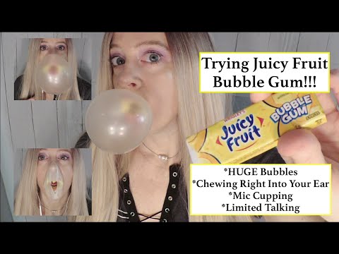 ASMR Chewing NEW Juicy Fruit BUBBLE Gum Directly Into Your Ears | Blowing Huge Bubbles | Mic Cupping