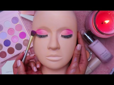 Sparkly Pink Makeup On Mannequin Head For Relaxation (Whispers, Makeup Sounds, Swatching)