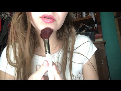 Asmr tracing my face & brushing my face with makeup brushes / brushing ears and hair