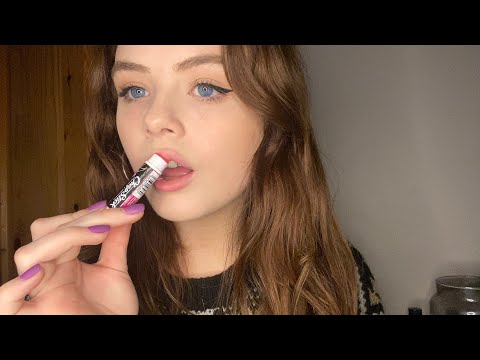 ASMR ~ 100 layers of Lipbalm/Lipgloss, Whispered Counting & Gum Chewing