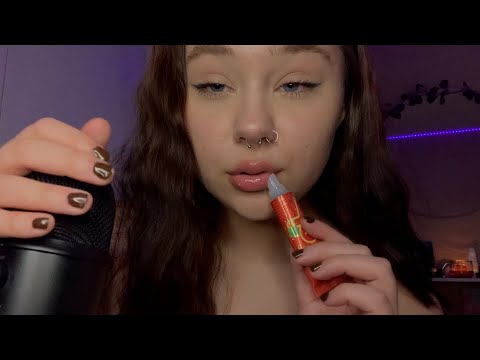 ASMR lipgloss application (wet mouth sounds + clicky whispers)