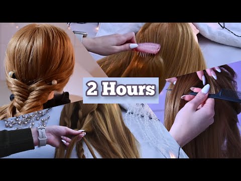 ASMR | 2 Hours Hair brushing and Hair play Compilation (Whisper)