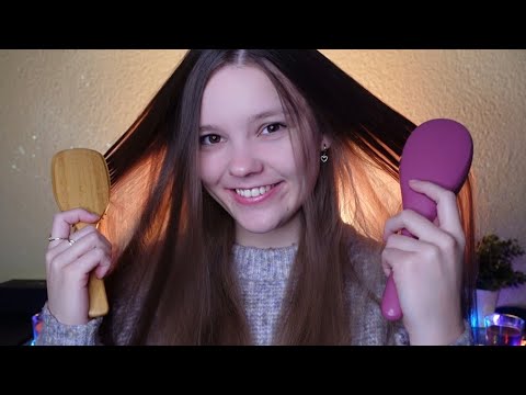 ASMR Hair Brushing & Combing (Long Hair Play, Real Person) - With Two Hair Brushes