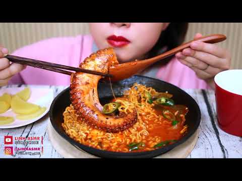 ASMR giant octopus tentacle x Cheesy spicy noodle , Eating sound | LINH-ASMR
