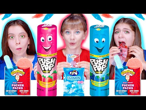 ASMR Candy Race Red and Blue with Sour and Sweet | Eating Sounds LiLiBu