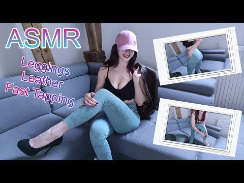 ASMR Leggings Leather High heels | Fabric scratching and Fast tapping [no talking]