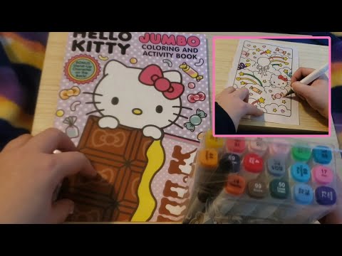 ASMR- Hello Kitty Coloring Book(Coloring, Tracing, Counting, Rambling, Flip-through,Tongue Clicking)