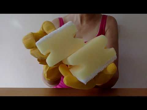 ASMR Mummy Opens New Yellow Washing Up Rubber Gloves and Sponges for Tingly Sounds