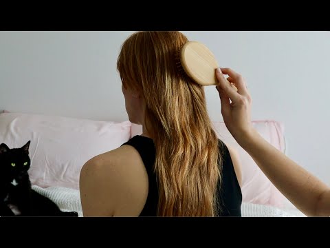 ASMR | Hair brushing & braiding on Becca (wood brush sounds, whisper)