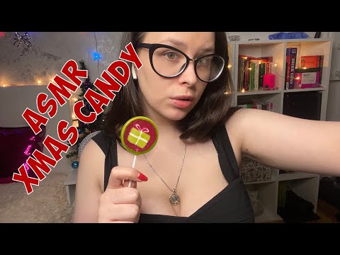 ASMR red and green Xmas candy mouth sounds and kisses