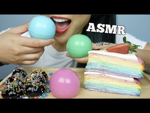 ASMR RAINBOW CREPE CAKE + KYOHO GRAPES + GIANT COCONUT JELLY (EATING SOUNDS) NO TALKING | SAS-ASMR