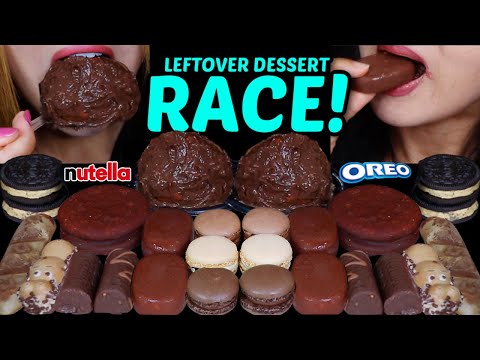 ASMR LEFTOVER DESSERT RACE! GIANT CHOCOLATE PROFITEROLES, TICO ICE CREAM, NUTELLA BAR, OREO, CAKE 먹방