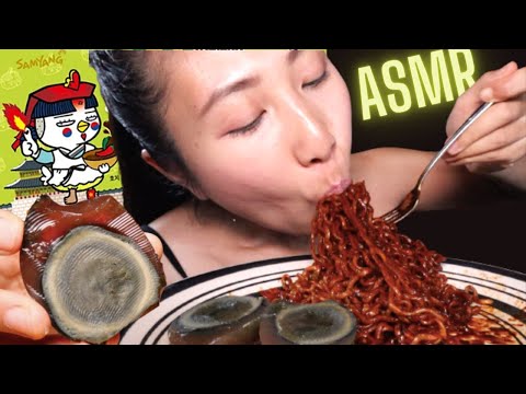 BLACK EGG & BLACK BEAN NOODLE ⚫ #ASMR Fire Noodle 🔥 Mukbang