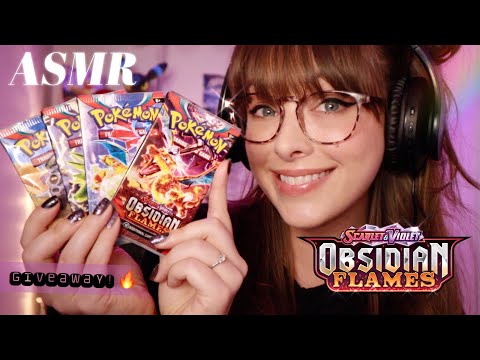 ASMR 🔥 Obsidian Flames Pokemon TCG Booster Box Opening & Giveaway !~ Whispers, Tapping & Crinkles!