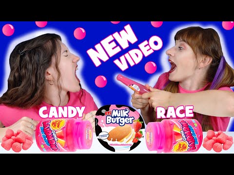 ASMR NEW VIDEO! PINK CANDY RACE (Gummy Candy, Pink Burger, Twist and Drink) Mukbang