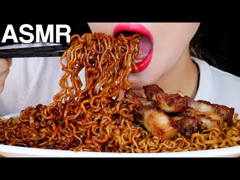 ASMR Spicy Instant Black Bean Noodles Teumsae-getti 틈새게티, 삼겹살 먹방 Pork Belly Eating Sounds Mukbang