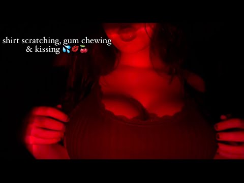 ASMR 🍒kissing, gum chewing and shirt scratching
