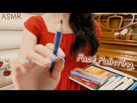 ASMR(후시녹음ver)아늑한 화실에서 페이스페인팅 상황극! 얼굴이 간질간질해요(색연필,색깔볼펜,형광펜) | 시각적 팅글 | Cozy Face Painting Room(SUB)
