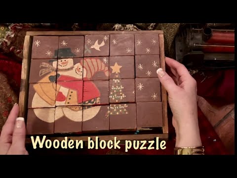 ASMR Wooden Blocks (No talking) Wooden Christmas puzzle under the tree/Crackling wood fire