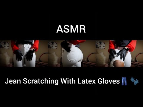 [ASMR] Jean/Denim Scratching with Black Latex Gloves 💅🏾🧤👖