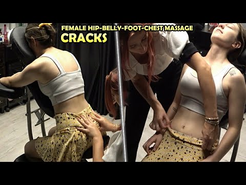 LADY BARBER SCRATCHING HIP-BELLY MASSAGE - CRACKS - Asmr foot,leg,face,chest,arm,back,waist massage