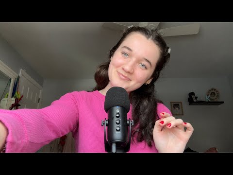asmr repeating trigger words (clicky, up close whispering & hand movements)