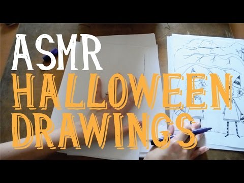 ASMR Halloween Drawings | Pen | No Talking | LITTLE WATERMELON