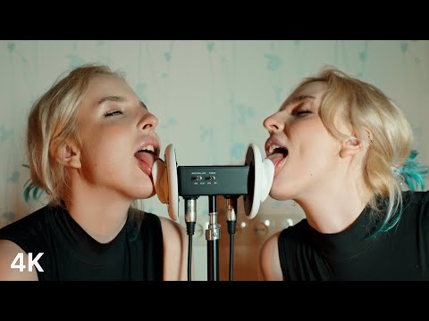 ASMR Twins Ear Licking - Double mouth sounds with Elsa (3Dio, 4K)