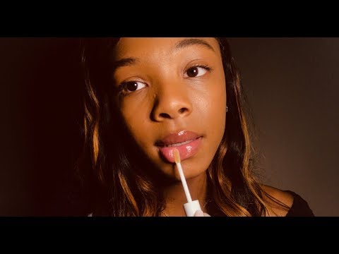 ASMR applying lipgloss!!! + mouth sounds + tapping