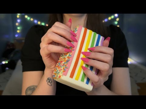 The Best ASMR Trigger?? 🍰 Rainbow Cake Squishy Tapping, Scratching and Squishing (no talking)