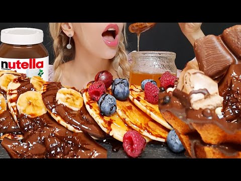 NUTELLA PANCAKE, HONEY, CHOCOLATE CAKE (ASMR, Eating Sounds) MUKBANG