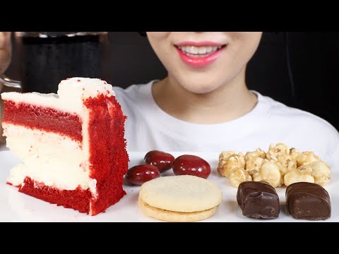 ASMR Red Velvet Cheese Cake, Chocolate, Cookie, Caramel Corn Eating Sounds Mukbang