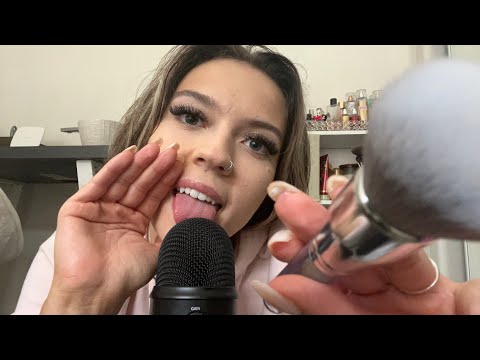 ASMR|LOTS OF TONGUE TINGLES/ SOUNDS IN YOUR EARS- SCREEN AND MIC BRUSHING- LOTION APPLICATION