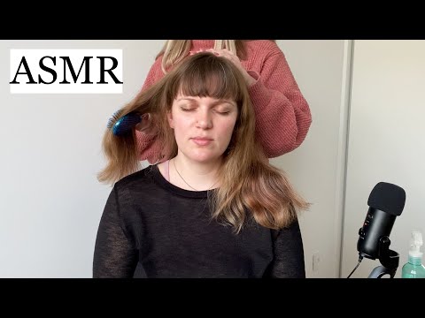 ASMR WITH MY SISTER 😍 *she almost fell asleep* (hair play, brushing, massage, styling, spraying)