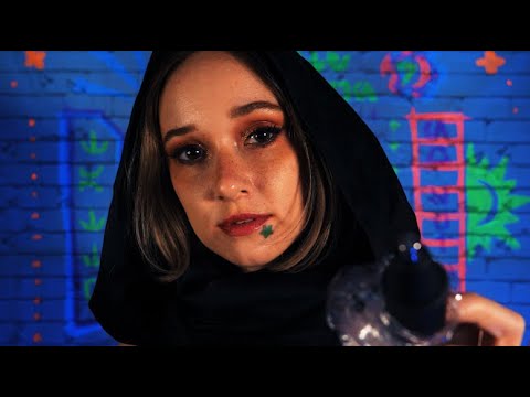 ASMR Cyberpunk Girl Tattoos Your Face | Gum Chewing, Crinkles, Close Whispers