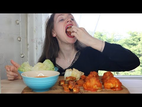 ASMR Whisper Eating Sounds | Cauliflower "Chicken" Wings, Eggplant "Cheese Sticks & Summer Cabbage