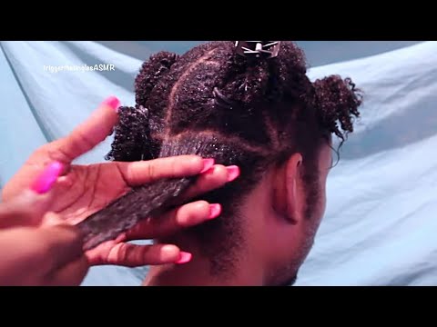 ASMR AfroKinky Product Application - Gentlemen's Hair Styling - Close Up