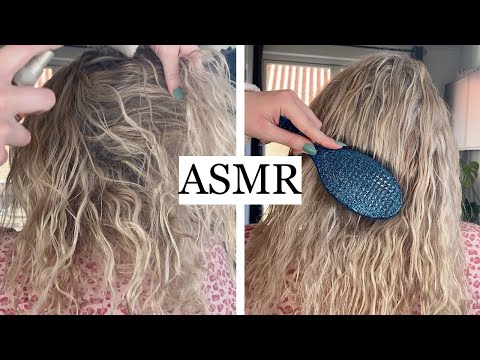 ASMR Detangling Curly Hair 🤍 (brushing out knots, spraying, braiding, hair play, no talking)