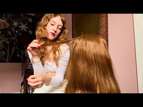ASMR Shy girl in class plays with your hair for 20 minutes (mouth sounds, hair play & braiding) 🤍