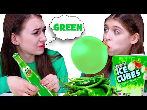 ASMR Eating Only One Color Food for 24 hours Challenge! Green Food By LiLiBu #2