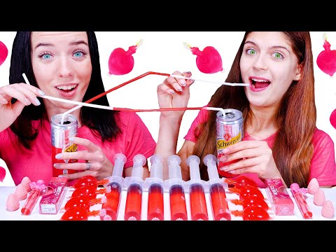 ASMR Pink Candy Party Eating Only One Color Food Mukbang