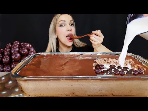 ASMR | CHOCOLATE MOUSSE CAKE with MILK, DARK MALTESERS (Eating Sounds) 먹방