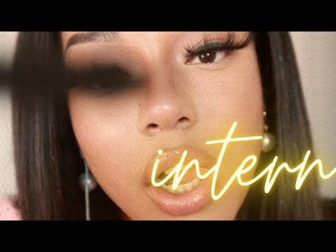 ASMR - FAKE  B*#!% intern does your makeup (with gum chewing )