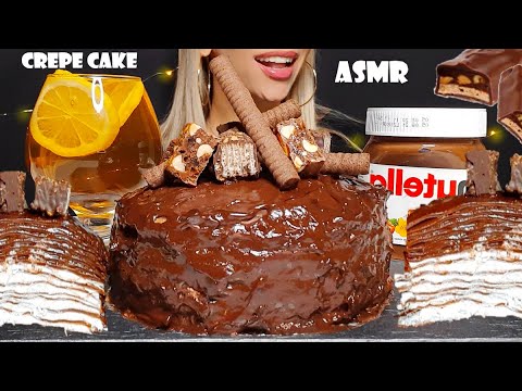 [ASMR] EATING CHOCOLATE NUTELLA CREPE CAKE 초콜렛 크레이프 케이크 Sticky Eating Sounds MUKBANG