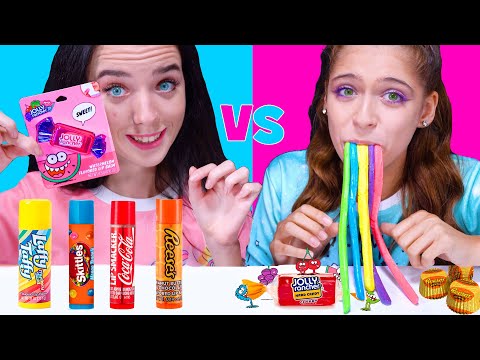ASMR REAL CANDY VS FLAVORED CANDY LIP BALM | Eating Sounds LiLiBu
